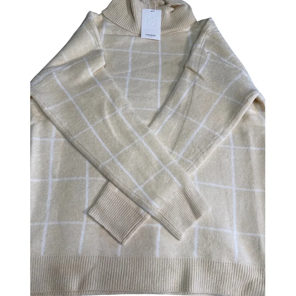 Andree by Unit Cream White Windowpane Grid Turtleneck 2XL, Soft, minimalist, NWT - Picture 10 of 11